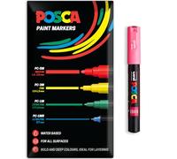 Posca Water Based Acrylic Paint Marker Pens | Multi Surface Use Permanent Paint Pen | Pack of 1 in Envelope Gift Packaging | Glass, Fabric, Canvas, Wood etc | PC-1M, Pink