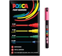 Posca Water Based Acrylic Paint Marker Pens | Multi Surface Use Permanent Paint Pen | Pack of 1 in Envelope Gift Packaging | Glass, Fabric, Canvas, Wood etc | PC-1MR, Pink