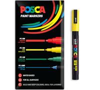 Posca Water Based Acrylic Paint Marker Pens | Multi Surface Use Permanent Paint Pen | Pack of 1 in Envelope Gift Packaging | Glass, Fabric, Canvas, Wood etc | PC-3M, Yellow
