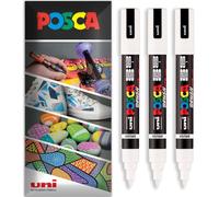Posca Water Based Acrylic Paint Marker Pens | Multi Surface Use Permanent Paint Pen | Pack of 3 Pens in Envelope Gift Packaging | Glass, Fabric, Wood etc | Brush Nib PC-5BR, White