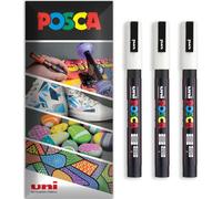Posca Water Based Acrylic Paint Marker Pens | Multi Surface Use Permanent Paint Pen | Pack of 3 Pens in Envelope Gift Packaging | Glass, Fabric, Canvas, Wood etc | PC-3M, White