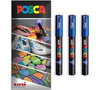 Posca Water Based Acrylic Paint Marker Pens | Multi Surface Use Permanent Paint Pen | Pack of 3 Pens in Envelope Gift Packaging | Glass, Fabric, Canvas, Wood etc | PC-1M, Blue