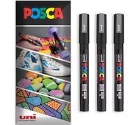 Posca Water Based Acrylic Paint Marker Pens | Multi Surface Use Permanent Paint Pen | Pack of 3 Pens in Envelope Gift Packaging | Glass, Fabric, Canvas, Wood etc | PC-3M, Silver