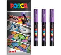 Posca Water Based Acrylic Paint Marker Pens | Multi Surface Use Permanent Paint Pen | Pack of 3 Pens in Envelope Gift Packaging | Glass, Fabric, Canvas, Wood etc | PC-1M, Violet
