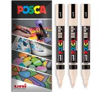 Posca Water Based Acrylic Paint Marker Pens | Multi Surface Use Permanent Paint Pen | Pack of 3 Pens in Envelope Gift Packaging | Glass, Fabric, Wood etc | Brush Nib PC-5BR, Beige