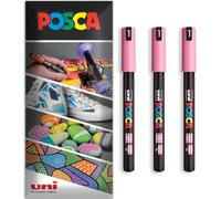 Posca Water Based Acrylic Paint Marker Pens | Multi Surface Use Permanent Paint Pen | Pack of 3 Pens in Envelope Gift Packaging | Glass, Fabric, Canvas, Wood etc | PC-1MR, Pink