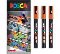 Posca Water Based Acrylic Paint Marker Pens | Multi Surface Use Permanent Paint Pen | Pack of 3 Pens in Envelope Gift Packaging | Glass, Fabric, Canvas, Wood etc | PC-3M, Orange