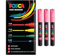 Posca Water Based Acrylic Paint Marker Pens | Multi Surface Use Permanent Paint Pen | Pack of 3 Pens in Envelope Gift Packaging | Glass, Fabric, Canvas, Wood etc | PC-1M, Pink