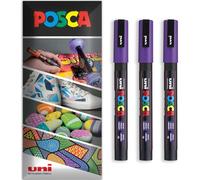 Posca Water Based Acrylic Paint Marker Pens | Multi Surface Use Permanent Paint Pen | Pack of 3 Pens in Envelope Gift Packaging | Glass, Fabric, Canvas, Wood etc | PC-3M, Violet