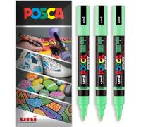 Posca Water Based Acrylic Paint Marker Pens | Multi Surface Use Permanent Paint Pen | Pack of 3 Pens in Envelope Gift Packaging | Glass, Fabric, Wood etc | Brush Nib PC-5BR, Light Green