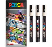 Posca Water Based Acrylic Paint Marker Pens | Multi Surface Use Permanent Paint Pen | Pack of 3 Pens in Envelope Gift Packaging | Glass, Fabric, Canvas, Wood etc | PC-3M, Beige