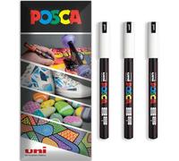Posca Water Based Acrylic Paint Marker Pens | Multi Surface Use Permanent Paint Pen | Pack of 3 Pens in Envelope Gift Packaging | Glass, Fabric, Canvas, Wood etc | PC-1MR, White
