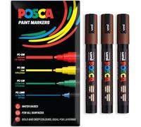 Posca Water Based Acrylic Paint Marker Pens | Multi Surface Use Permanent Paint Pen | Pack of 3 Pens in Envelope Gift Packaging | Glass, Fabric, Canvas, Wood etc | PC-5M, Brown