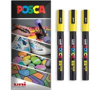 Posca Water Based Acrylic Paint Marker Pens | Multi Surface Use Permanent Paint Pen | Pack of 3 Pens in Envelope Gift Packaging | Glass, Fabric, Canvas, Wood etc | PC-3M, Yellow