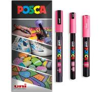 Posca Water Based Acrylic Paint Marker Pens | Multi Surface Use Permanent Paint Pen | Pack of 3 Pens in Envelope Gift Packaging | Glass Fabric Wood etc | PC-1MR, PC-1M, PC-3M, Pink