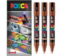Posca Water Based Acrylic Paint Marker Pens | Multi Surface Use Permanent Paint Pen | Pack of 3 Pens in Envelope Gift Packaging | Glass, Fabric, Wood etc | Brush Nib PC-5BR, Brown