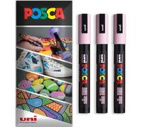 Posca Water Based Acrylic Paint Marker Pens | Multi Surface Use Permanent Paint Pen | Pack of 3 Pens in Envelope Gift Packaging | Glass, Fabric, Canvas, Wood etc | PC-5M, Light Pink