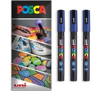 Posca Water Based Permanent Marker Paint Pen - Multi Surface Use - PC-3M, Fine 0.9-1.3mm Nib - Pack of 3 Pens in Wallet (Blue)
