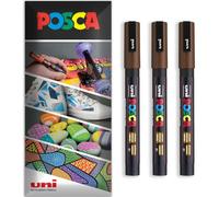 Posca Water Based Acrylic Paint Marker Pens | Multi Surface Use Permanent Paint Pen | Pack of 3 Pens in Envelope Gift Packaging | Glass, Fabric, Canvas, Wood etc | PC-3M, Brown