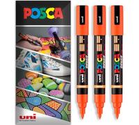 Posca Water Based Acrylic Paint Marker Pens | Multi Surface Use Permanent Paint Pen | Pack of 3 Pens in Envelope Gift Packaging | Glass, Fabric, Wood etc | Brush Nib PC-5BR, Orange
