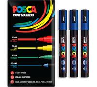 Posca - Water Based Permanent Marker Paint Pen - Multi Surface Use - PC-5M - Pack of 3 Pens in Wallet (Blue)