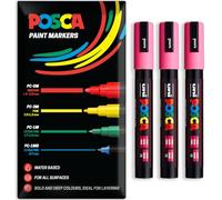 Posca - Water Based Permanent Marker Paint Pen - Multi Surface Use - PC-5M - Pack of 3 Pens in Wallet (Pink)