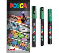 Posca Water Based Acrylic Paint Marker Pens | Multi Surface Use Permanent Paint Pen | Pack of 3 Pens in Envelope Gift Packaging | Glass Fabric Wood etc | PC-1MR, PC-1M, PC-3M, Green