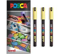 Posca Water Based Acrylic Paint Marker Pens | Multi Surface Use Permanent Paint Pen | Pack of 3 Pens in Envelope Gift Packaging | Glass, Fabric, Canvas, Wood etc | PC-1MR, Yellow