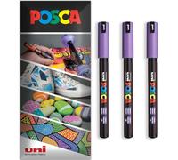 Posca Water Based Acrylic Paint Marker Pens | Multi Surface Use Permanent Paint Pen | Pack of 3 Pens in Envelope Gift Packaging | Glass, Fabric, Canvas, Wood etc | PC-1MR, Violet
