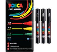 Posca Water Based Acrylic Paint Marker Pens | Multi Surface Use Permanent Paint Pen | Pack of 3 Pens in Envelope Gift Packaging | Glass, Fabric, Canvas, Wood etc | PC-1M, Black