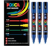 Posca Water Based Acrylic Paint Marker Pens | Multi Surface Use Permanent Paint Pen | Pack of 3 Pens in Envelope Gift Packaging | Glass, Fabric, Wood etc | Brush Nib PC-5BR, Blue