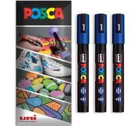 Posca - Water Based Permanent Marker Paint Pen - Multi Surface Use - PC-5M - Pack of 3 Pens in Wallet (Blue)
