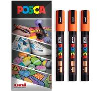 Posca Water Based Acrylic Paint Marker Pens | Multi Surface Use Permanent Paint Pen | Pack of 3 Pens in Envelope Gift Packaging | Glass, Fabric, Canvas, Wood etc | PC-5M, Orange