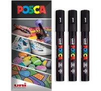 Posca - Water Based Permanent Marker Paint Pen - Multi Surface Use - PC-5M - Pack of 3 Pens in Wallet (Black)