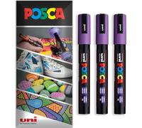 Posca Water Based Acrylic Paint Marker Pens | Multi Surface Use Permanent Paint Pen | Pack of 3 Pens in Envelope Gift Packaging | Glass, Fabric, Canvas, Wood etc | PC-5M, Violet