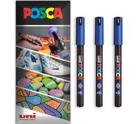 Posca Water Based Acrylic Paint Marker Pens | Multi Surface Use Permanent Paint Pen | Pack of 3 Pens in Envelope Gift Packaging | Glass, Fabric, Canvas, Wood etc | PC-1MR, Blue