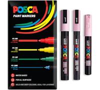 Posca Water Based Acrylic Paint Marker Pens | Multi Surface Use Permanent Paint Pen | Pack of 3 Pens in Envelope Gift Packaging | Glass Fabric Canvas Wood etc | PC-1M, PC-3M, PC-5M, Light Pink