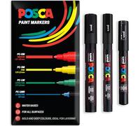Posca - Water Based Permanent Marker Paint Pen - Multi Surface Use - PC-1M, PC-3M, PC-5M - Pack of 3 Pens in Wallet (Black)