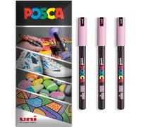 Posca Water Based Acrylic Paint Marker Pens | Multi Surface Use Permanent Paint Pen | Pack of 3 Pens in Envelope Gift Packaging | Glass, Fabric, Canvas, Wood etc | PC-1MR, Light Pink
