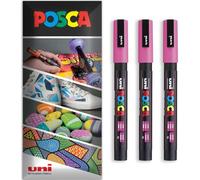 Posca Water Based Acrylic Paint Marker Pens | Multi Surface Use Permanent Paint Pen | Pack of 3 Pens in Envelope Gift Packaging | Glass, Fabric, Canvas, Wood etc | PC-3M, Pink