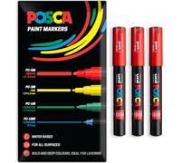 Posca Water Based Acrylic Paint Marker Pens | Multi Surface Use Permanent Paint Pen | Pack of 3 Pens in Envelope Gift Packaging | Glass, Fabric, Canvas, Wood etc | PC-1M, Red