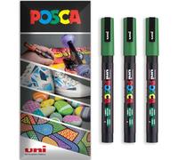 Posca Water Based Acrylic Paint Marker Pens | Multi Surface Use Permanent Paint Pen | Pack of 3 Pens in Envelope Gift Packaging | Glass, Fabric, Canvas, Wood etc | PC-3M, Green