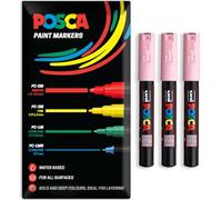 Posca Water Based Acrylic Paint Marker Pens | Multi Surface Use Permanent Paint Pen | Pack of 3 Pens in Envelope Gift Packaging | Glass, Fabric, Canvas, Wood etc | PC-1M, Light Pink
