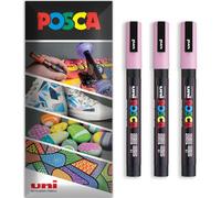 Posca Water Based Acrylic Paint Marker Pens | Multi Surface Use Permanent Paint Pen | Pack of 3 Pens in Envelope Gift Packaging | Glass, Fabric, Canvas, Wood etc | PC-3M, Light Pink