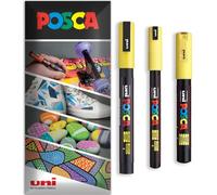 Posca Water Based Acrylic Paint Marker Pens | Multi Surface Use Permanent Paint Pen | Pack of 3 Pens in Envelope Gift Packaging | Glass Fabric Wood etc | PC-1MR, PC-1M, PC-3M, Yellow