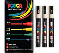 Posca Water Based Acrylic Paint Marker Pens | Multi Surface Use Permanent Paint Pen | Pack of 3 Pens in Envelope Gift Packaging | Glass, Fabric, Canvas, Wood etc | PC-5M, Beige