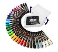POSCA Water Based Permanent Maker Paint Pen - Multi Surface Use - PC-3M 0.9-1.3mm Nib - Set of 32 Pens in a Clear Plastic Tub