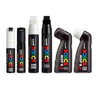 Posca Water Based Permanent Marker Paint Pen - Multi Surface Use - MOP'R, PC-17K, PC-8K - Black & White Broad Set of 6