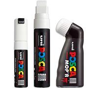 Posca Water Based Permanent Marker Paint Pen - Multi Surface Use - MOP'R, PC-17K, PC-8K - Broad Pack of 3 Pens - White