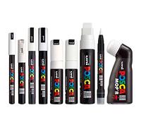 Posca Water Based Permanent Marker Paint Pen - Multi Surface Use - MOP'R, PCF-350, PC-17K, PC-8K, PC-7M, PC-5M, PC-3M, PC-1M, PC-1MR - White Set of 9 Pens
